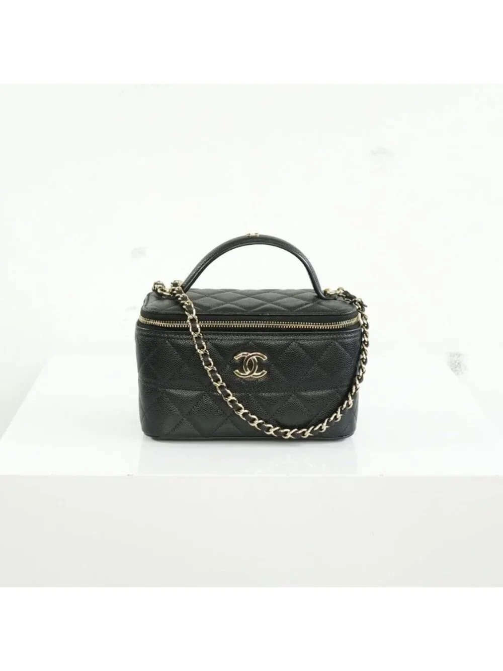 Chanel Black Slim Vanity Top Handle Bag Full Set